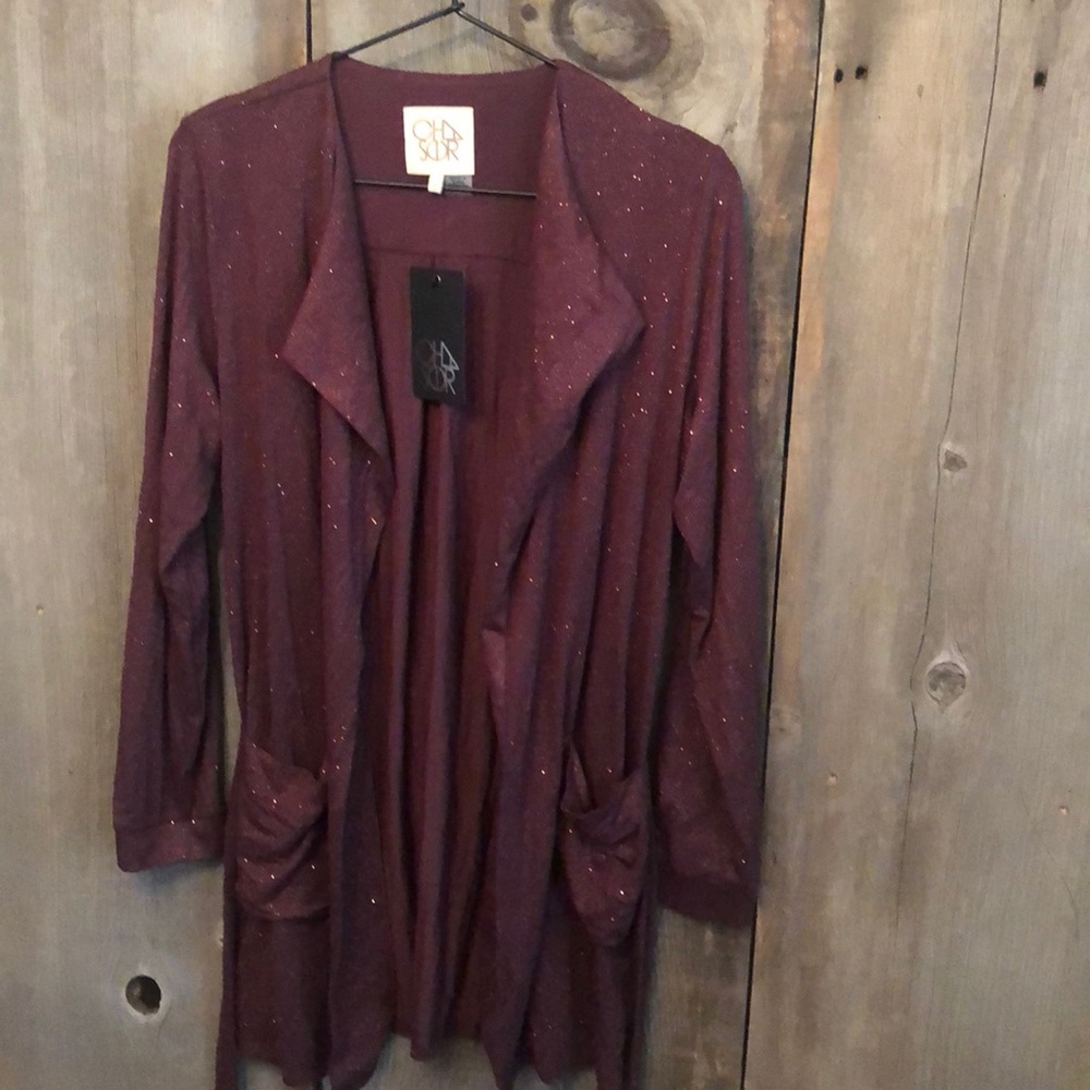 Chaser Glitter Kimono Wrap Pockets Bugundy Small